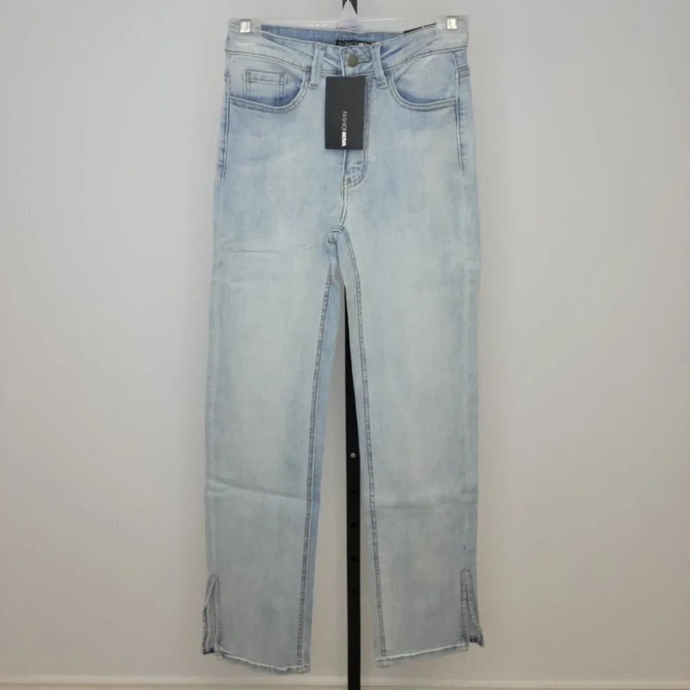 Fashion Nova High Rise Straight Slit Bottom Jeans